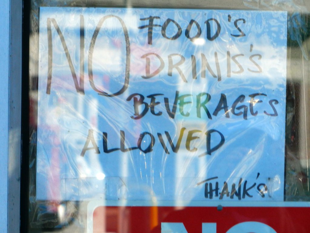 NO FOOD'S DRINK'S THANK'S